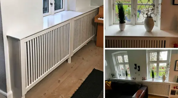 Vitt elementskydd längs fönsterbrädorna ger ett stilrent intryck.